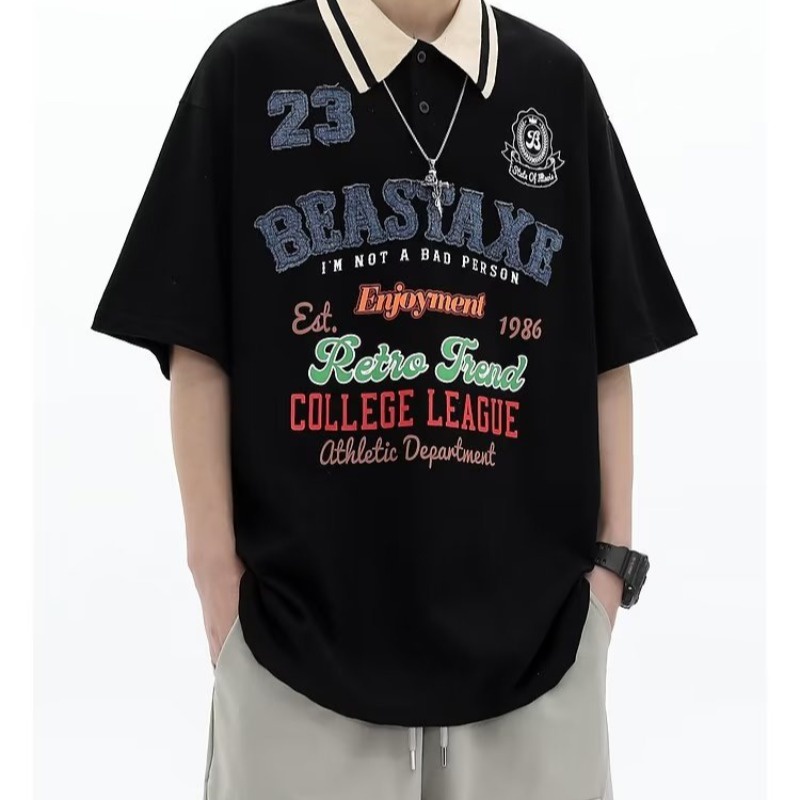 Áo polo Tay Ngắn Dáng Rộng Phong Cách Harajuku Nhật Bản Thời Trang Mùa Hè Cho Nam Và Nữ