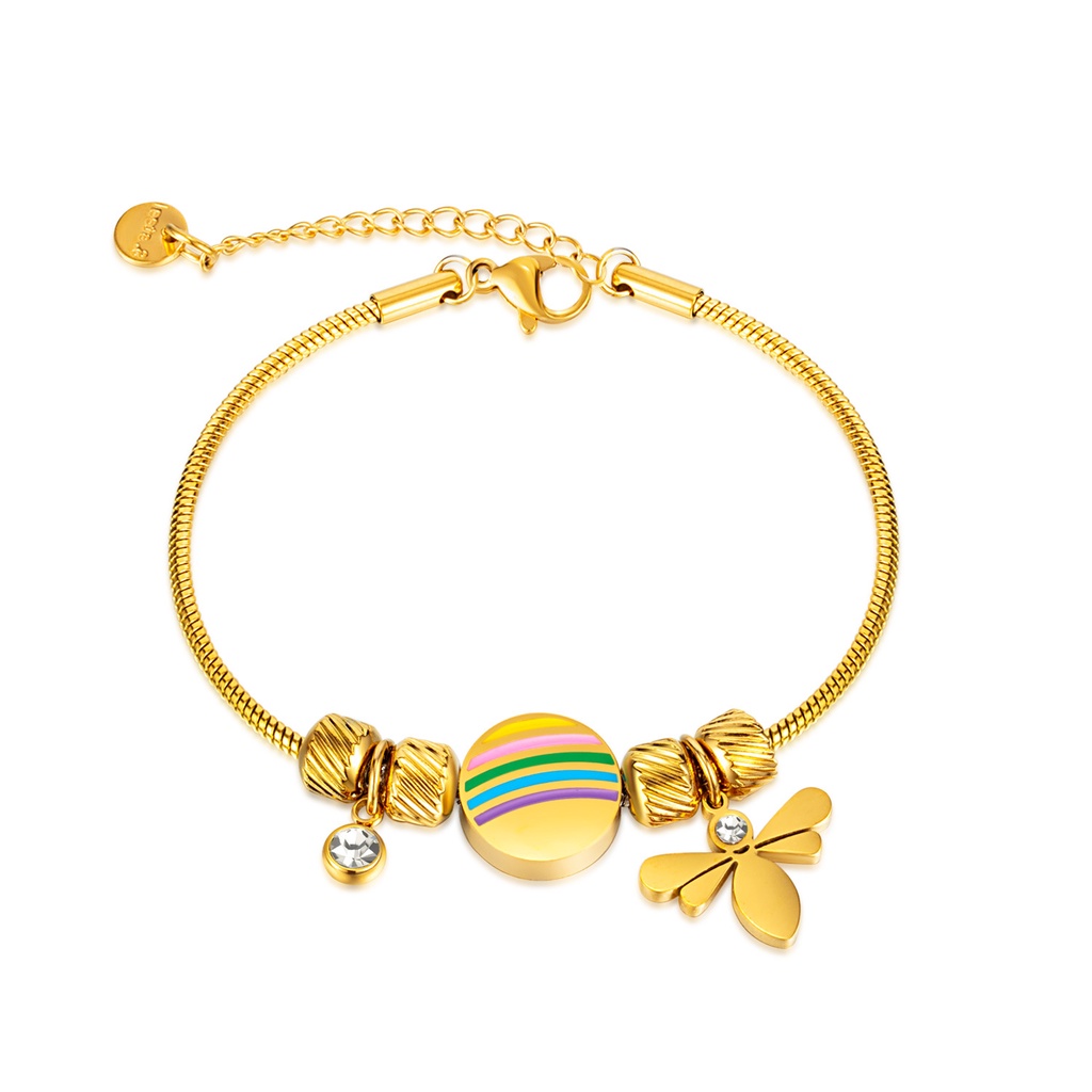 Vòng Tay Trang Sức Bằng Thép Titan Hình Chuồn Chuồn Ba Chiều Màu Sắc Phong Cách Âu Mỹ