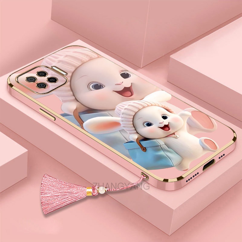 ốp lưng oppo reno 4f a73 4g a93 4g f17 f17 pro Silicon Viền Thẳng Họa Tiết Chú Thỏ Nhiều Màu Dễ Thươ