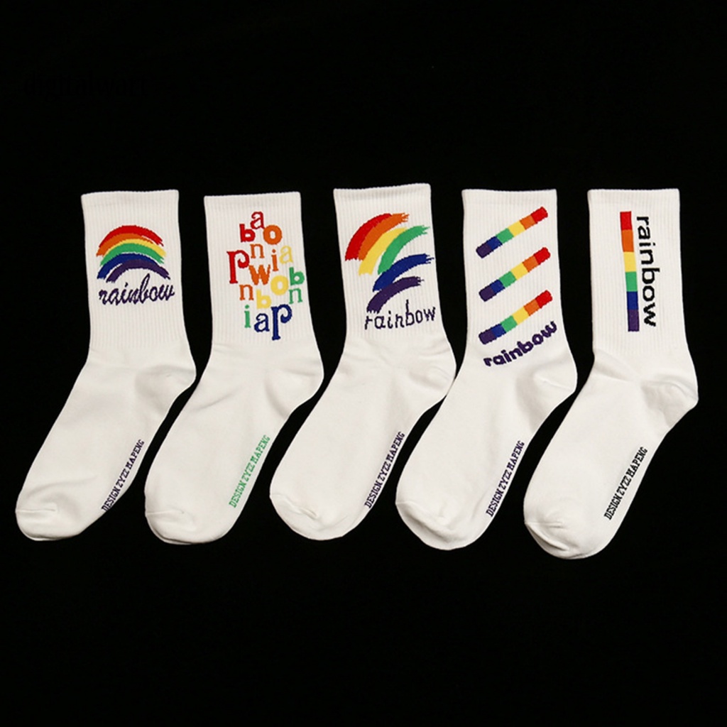 Kỹ Thuật Số| Vớ Thể Thao Dài Bằng Vải Mềm Nhẹ Thoáng Khí Co Giãn Tốt In Chữ Màu Cầu Vồng Tương Phản Thoải Mái Cho Nam