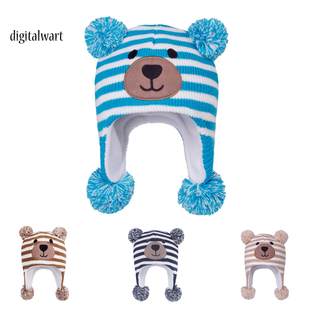 Kỹ Thuật Số| Mũ Beanie Dệt Kim Đính Bóng Lông Họa Tiết Kẻ Sọc Co Giãn Dành Cho Trẻ Em