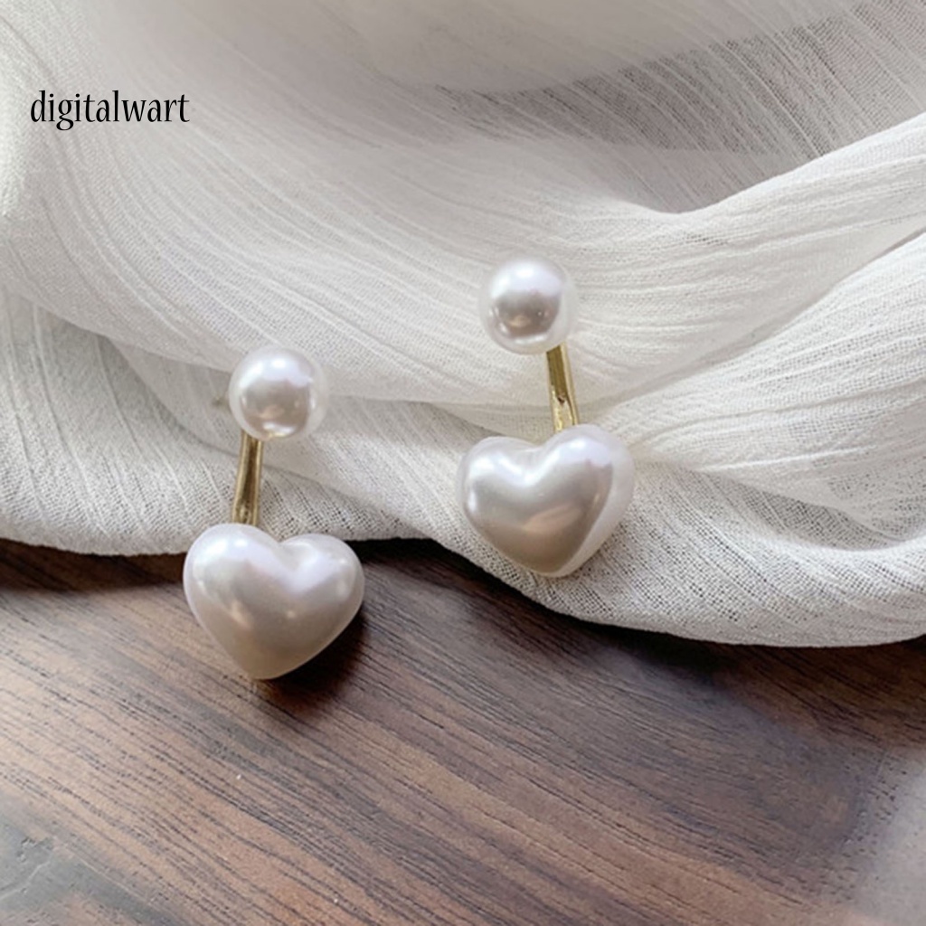 Kỹ Thuật Số| 1 Đôi Bông Tai Hình Trái Tim Đính Ngọc Trai Giả Màu Trắng Thời Trang Dành Cho Nữ