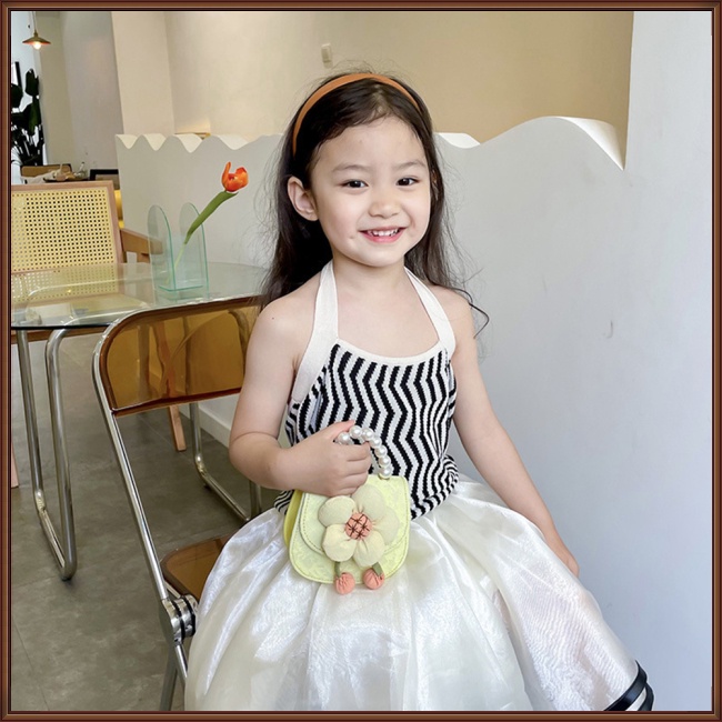 Túi Xách Da Pu Đeo Chéo Phối Ren Hoa Đính Ngọc Trai Thời Trang Cho Bé Gái