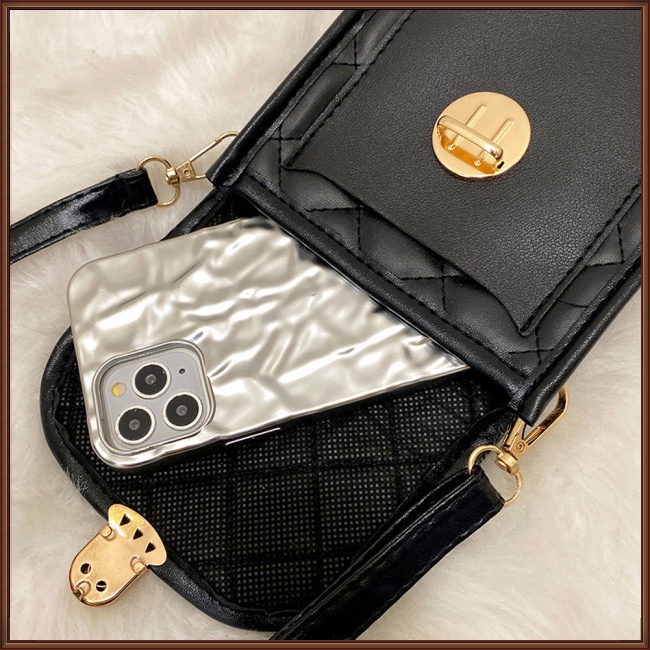 Túi Da Pu Đeo Chéo Đựng Điện Thoại Họa Tiết Hình Thoi Dành Cho Nữ