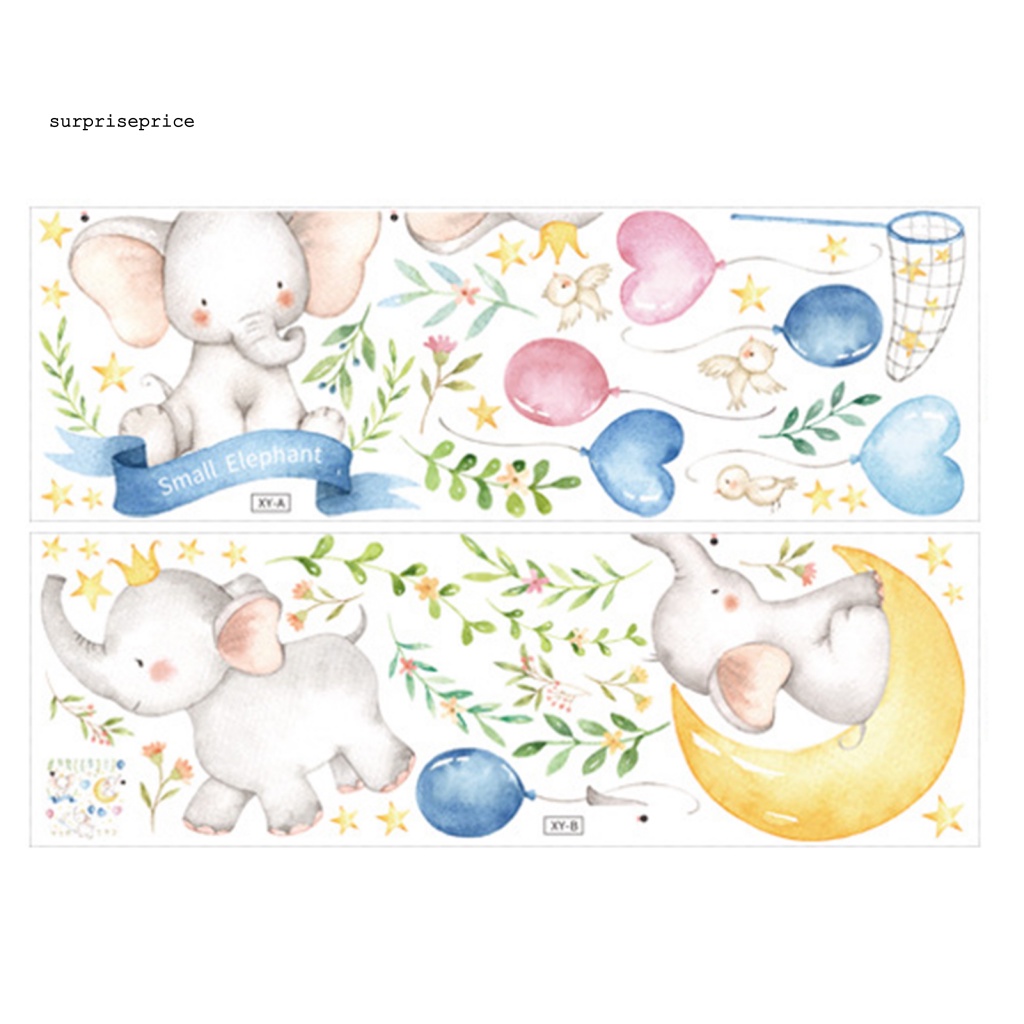 Set 2 Sticker Dán Tường Họa Tiết Voi Hoạt Hình Dễ Thương Bắt Mắt