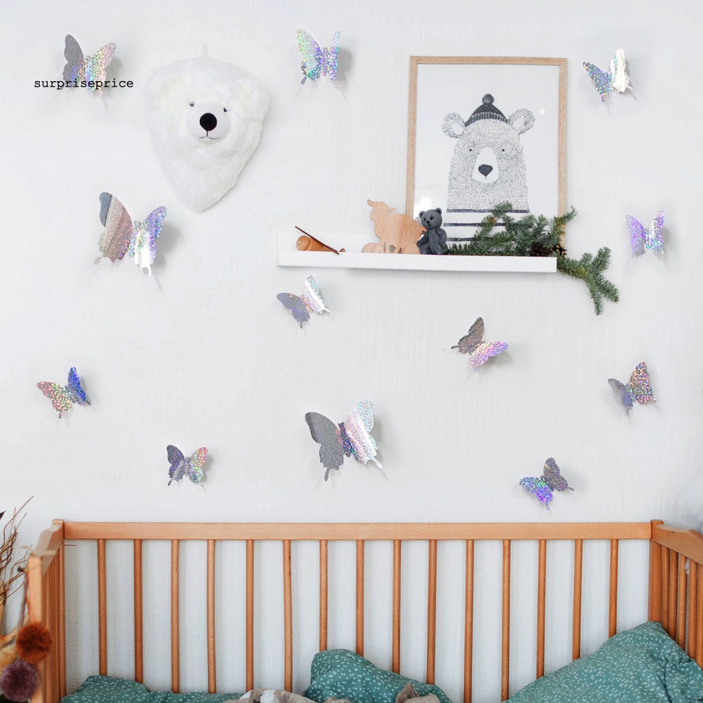 Bộ 12 Miếng Dán Tường Bằng PVC Hình Bướm 3D Độc Đáo Trang Trí Nhà Cửa