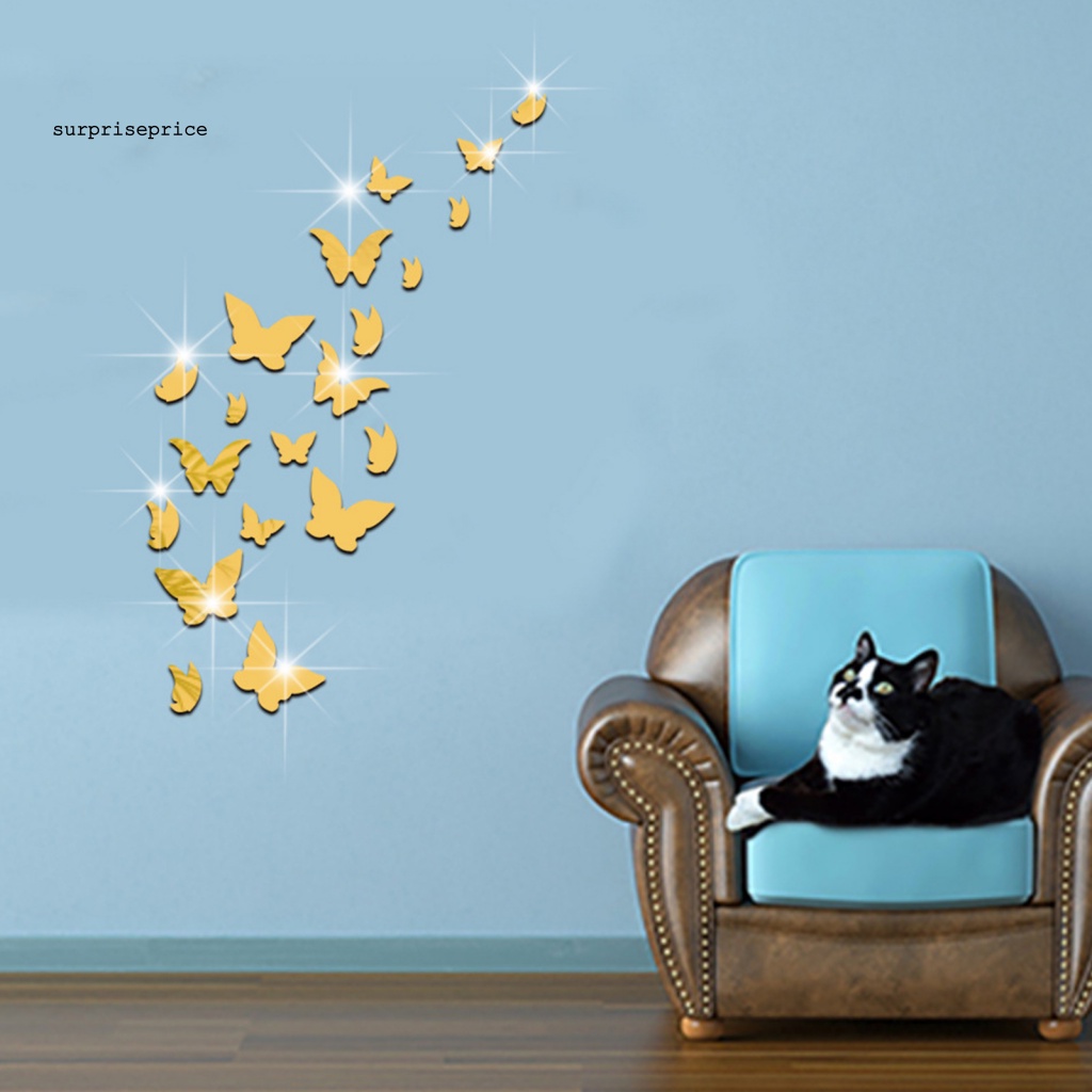 Bộ 20 Miếng Dán Tường Tráng Gương 3D Hình Bướm Sống Động Chống Nước Trang Trí Nhà Cửa
