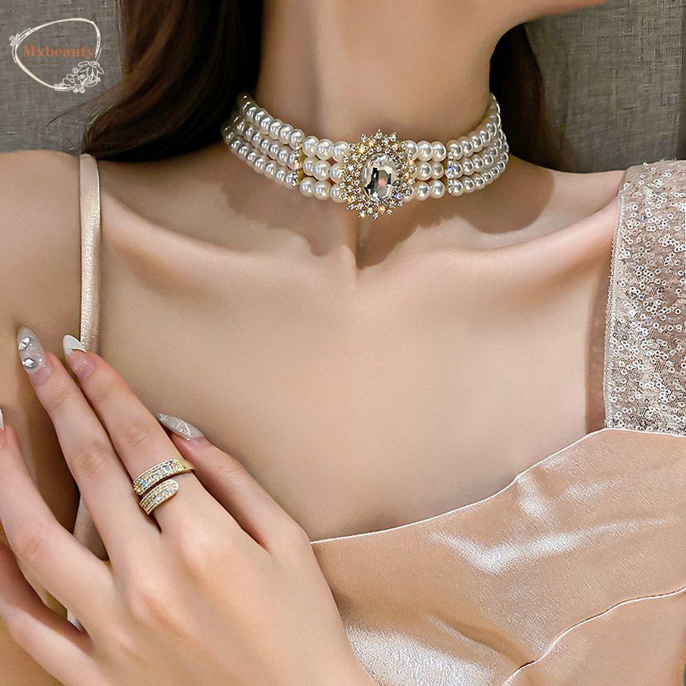 Mxbeauty Vòng cổ Ba Lớp Họa Tiết Hoa Thời Trang Dành Cho Nữ|Phụ Kiện Trang Sức Bằng Hợp Kim Phong Cách Hepburnesque