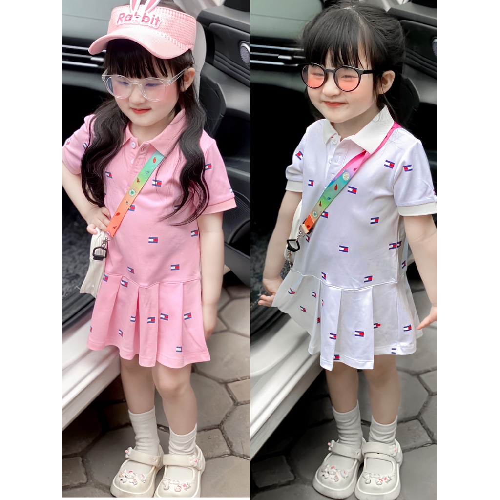 ✨BÁN SỈ✨Combo 2 đầm polo TOMMY trắng hồng