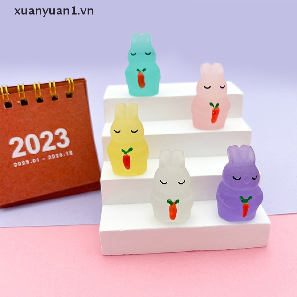 Set 2 Búp Bê Hình Thỏ Mini Bằng Nhựa Phát Quang Xinh Xắn Dùng Để Trang Trí