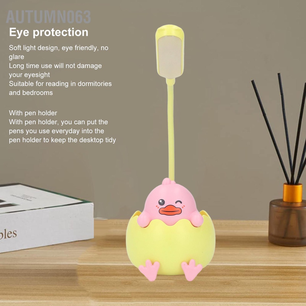 Autumn063 Đèn Trẻ Em Dễ Thương Có Giá Đỡ Bút Hình Dáng Sạc USB Bảo Vệ Mắt LED Để Bàn Cổ Thể Điều Chỉnh Được