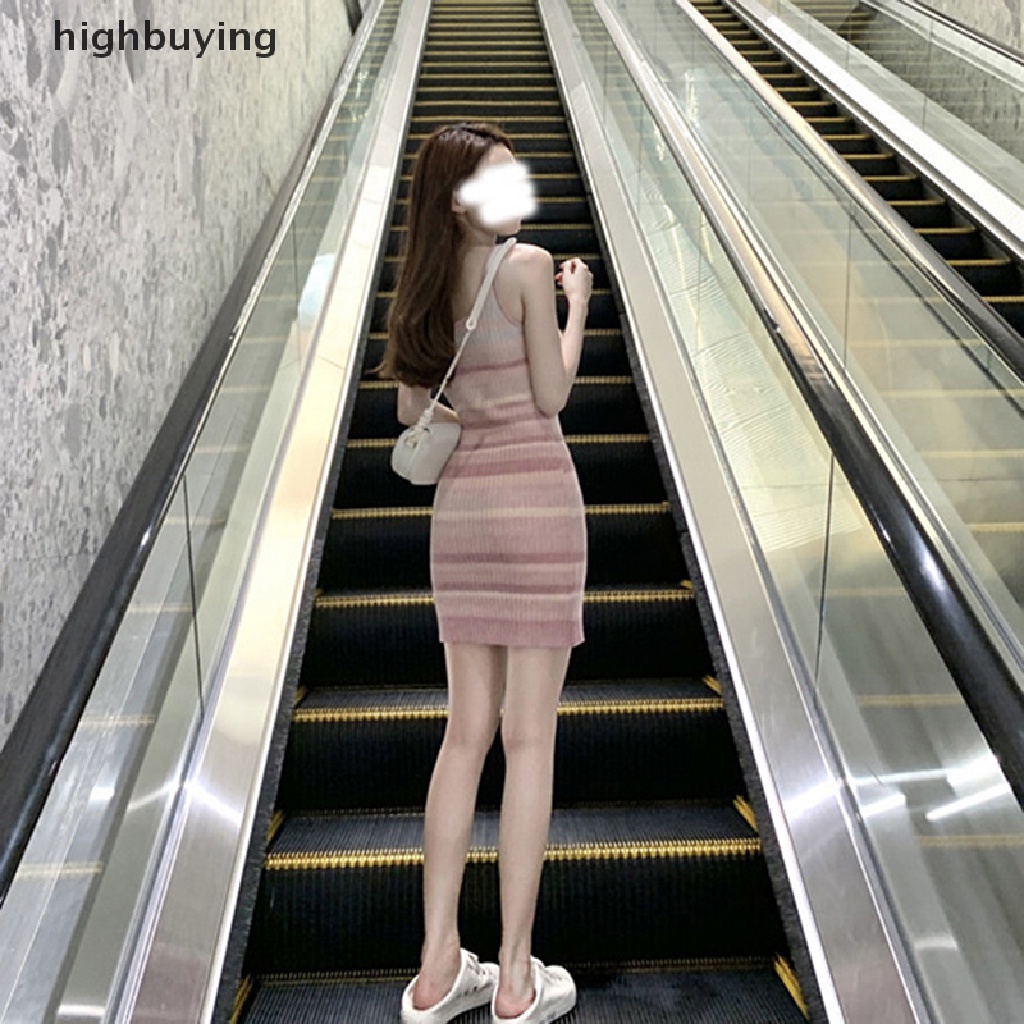 Đầm Dệt Kim Ôm Dáng Không Tay Họa Tiết Kẻ Sọc Màu Hồng Belle Thời Trang Mùa Hè Cho Nữ