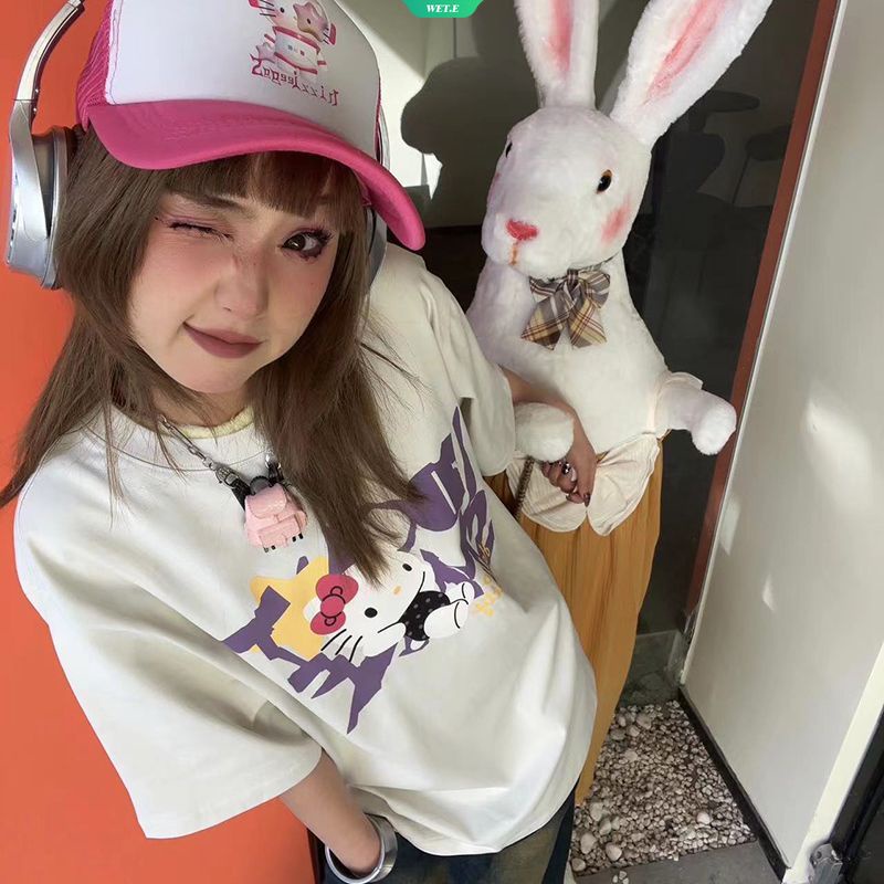 Áo Thun Tay Ngắn Dáng Rộng In Họa Tiết Hello Kitty Thời Trang Mùa Hè 2023 Cho Nữ