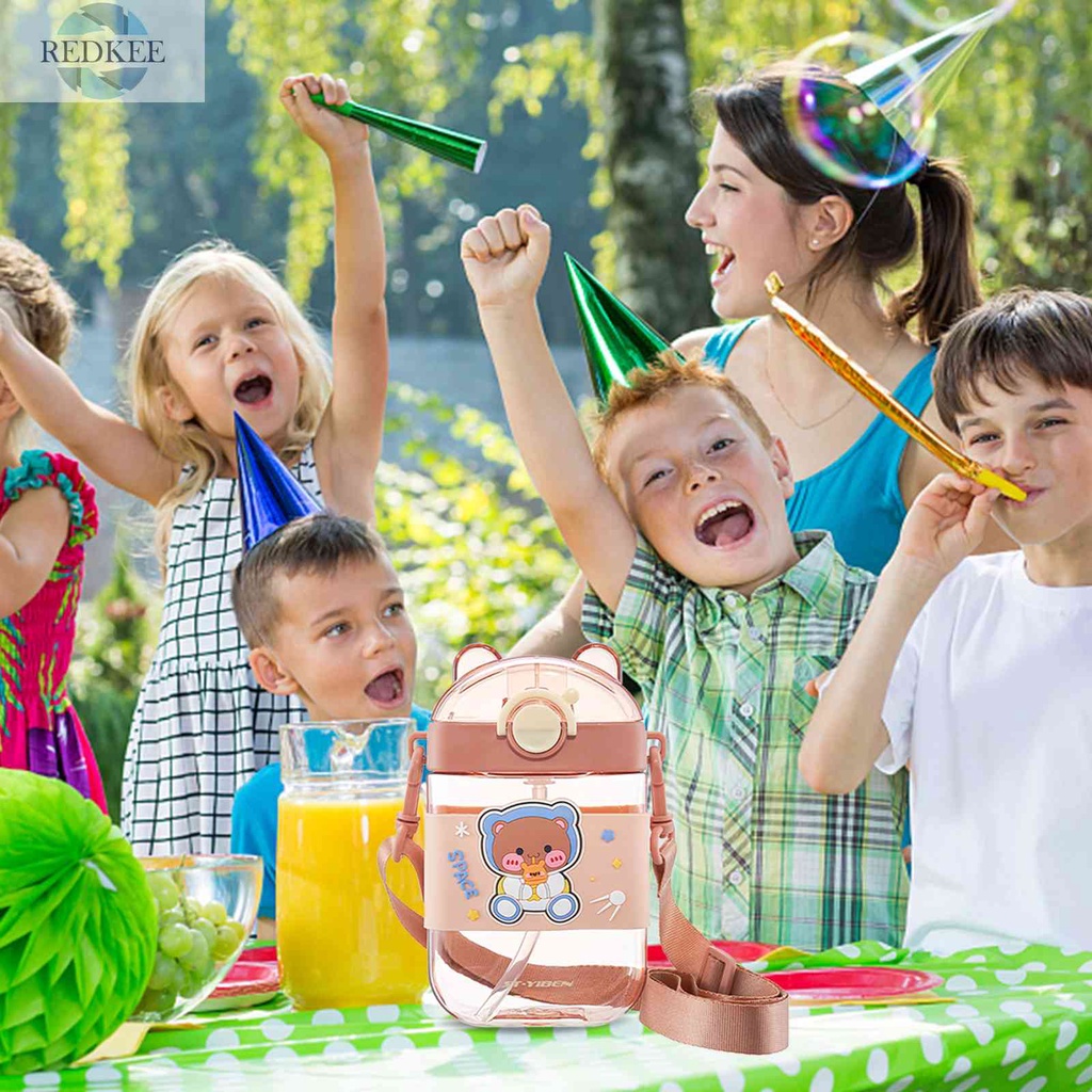 Bình Nước Thể Thao 470ml Có Ống Hút Họa Tiết Gấu Dễ Thương Cho Bé