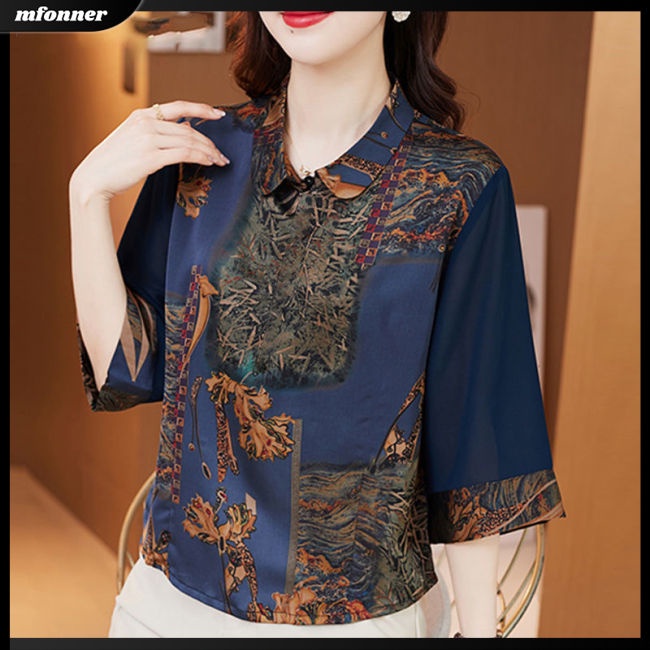 Áo Sơ Mi Tay Lửng Dáng Rộng In Họa Tiết Cổ Điển Thời Trang Mùa Hè Dành Cho Nữ