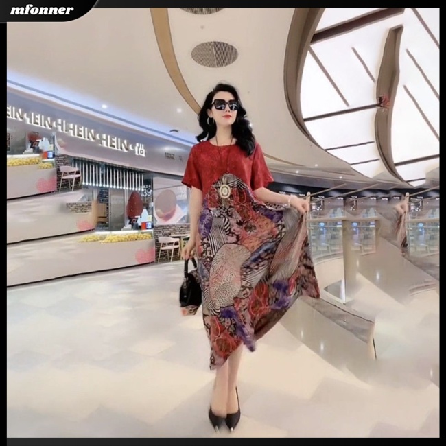 Đầm Dáng Chữ A Tay Ngắn Cổ Tròn Dáng Rộng In Họa Tiết Thổ Cẩm Kiểu Retro Thời Trang Cho Bạn Gái