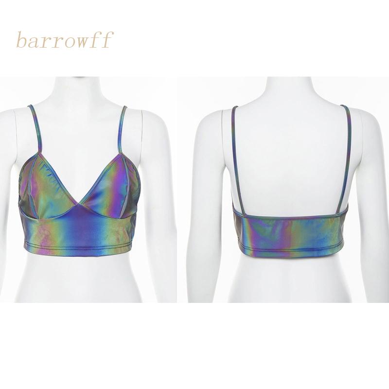 Áo Croptop Sát Nách Cổ Chữ V Màu Phản Quang Lấp Lánh Quyến Rũ Cho Nữ