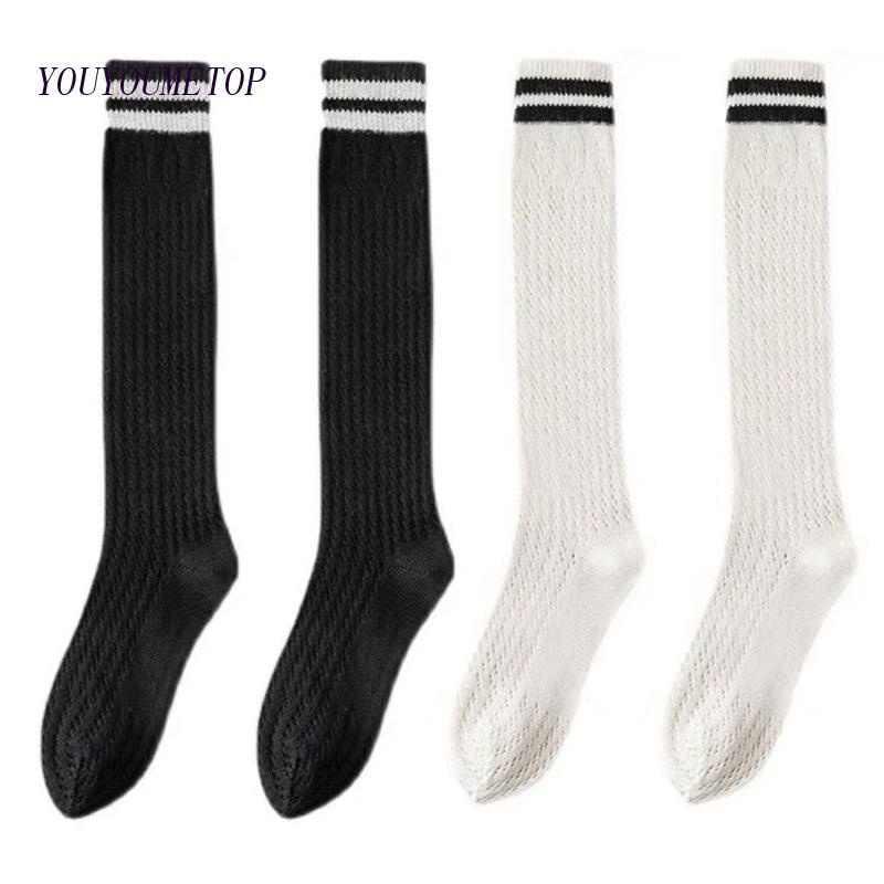 Đôi Vớ Dài Qua Gối Họa Tiết Sọc Trắng Đen Phong Cách Anh Quốc Cổ Điển Dành Cho Nữ