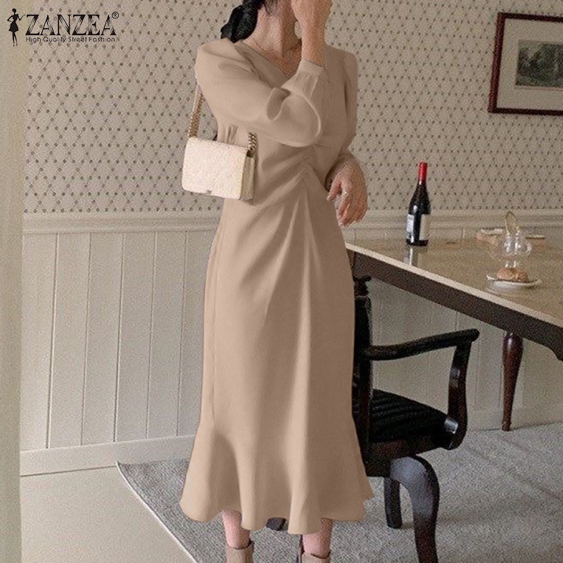 Zanzea Đầm Đuôi Cá Tay Dài Cổ Chữ V Thời Trang Nữ Tính