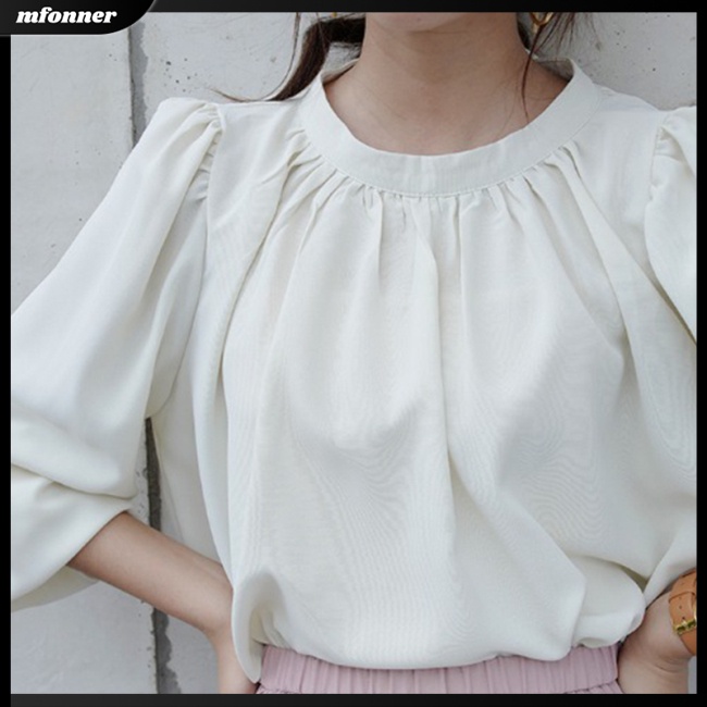 Áo Sơ Mi Voan Cổ Đứng Dài Tay Màu Trơn Phong Cách Retro Thời Trang Dành Cho Nữ