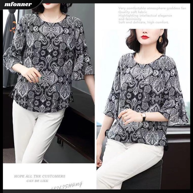 Áo Thun Tay Loe Cổ Tròn In Họa Tiết Retro Thời Trang Mùa Hè Cho Nữ