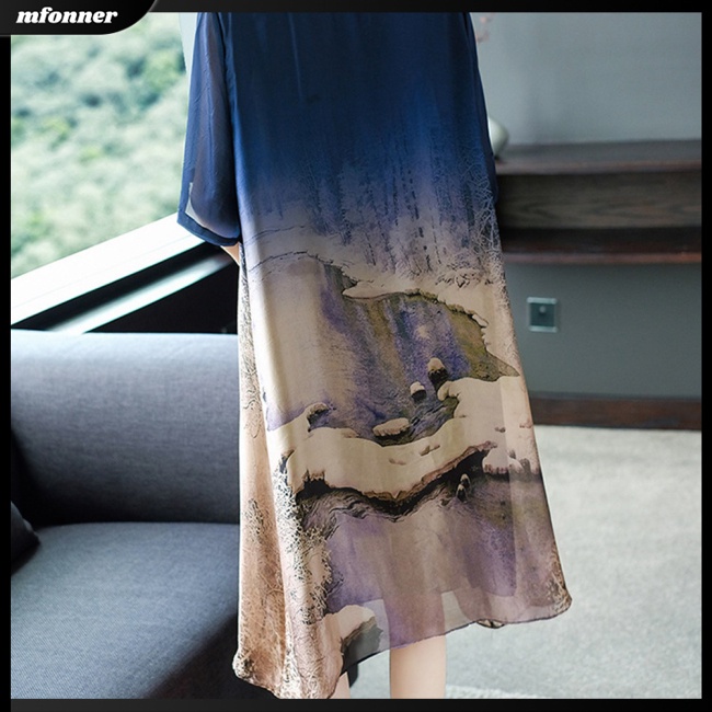 Đầm Lụa Lạnh Mỏng Dáng Rộng Tay Ngắn In Họa Tiết Xinh Xắn Cho Nữ