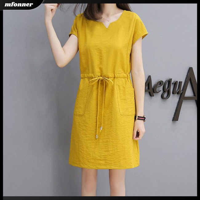 Đầm Tay Ngắn Cổ Chữ V Dáng Rộng Thời Trang Mùa Hè Xinh Xắn Cho Nữ