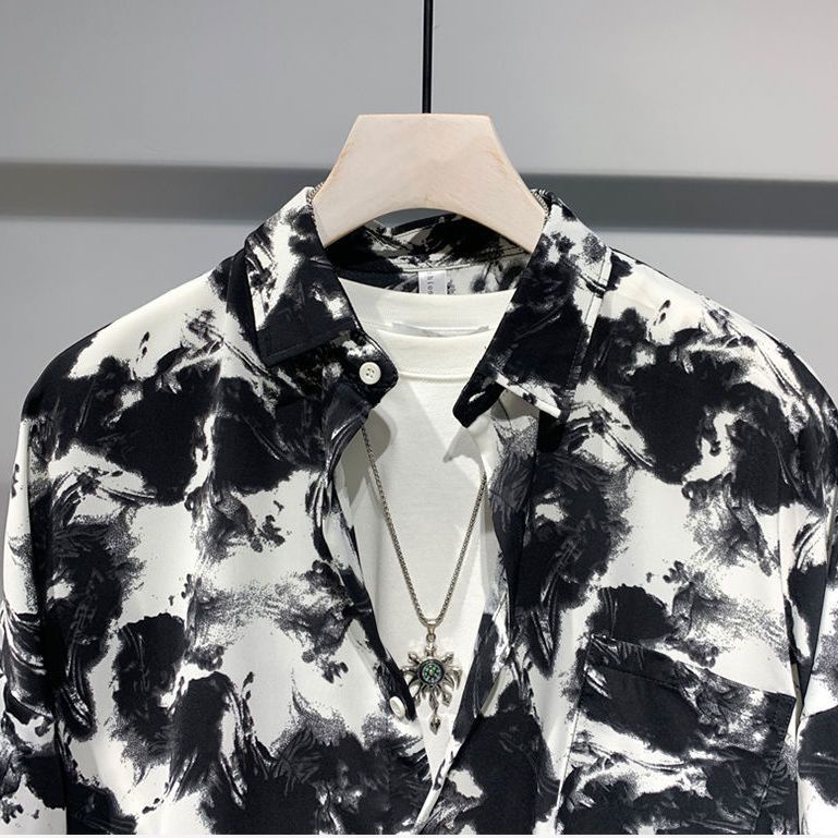 Áo Sơ Mi Ngắn Tay In Họa Tiết Phong Cách Retro Anh Quốc Mẫu Mới 2023 Thời Trang Mùa Hè Dành Cho Nam