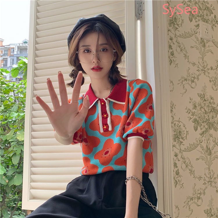 Áo Sơ Mi Ngắn Tay Cổ Polo Họa Tiết Hoa Thời Trang Mùa Hè Cho Nữ