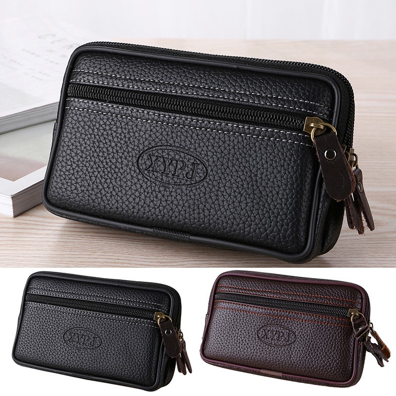 Túi Da Đeo Hông Đựng Điện Thoại Có Khóa Kéo Phong Cách Retro Cho Nam