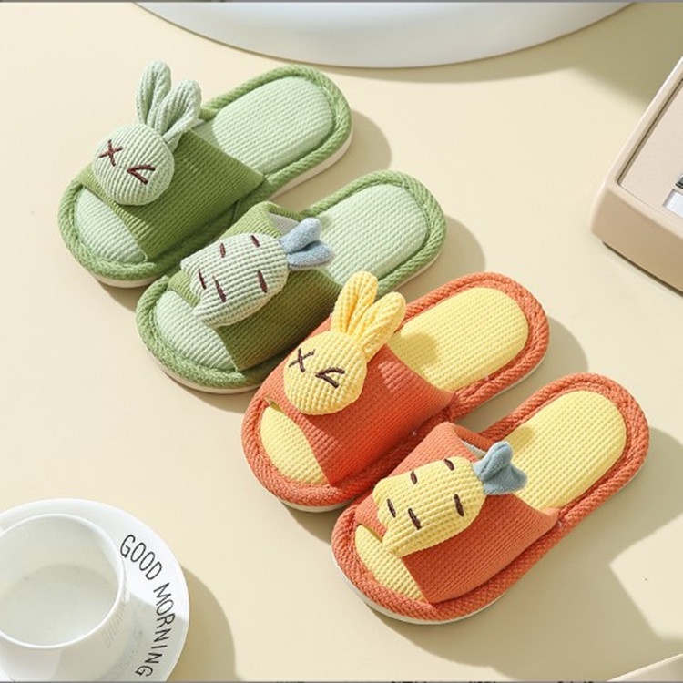 Dép Vải Lanh Đế Dày Chống Trượt Thoáng Khí Họa Tiết Hoạt Hình Xinh Xắn