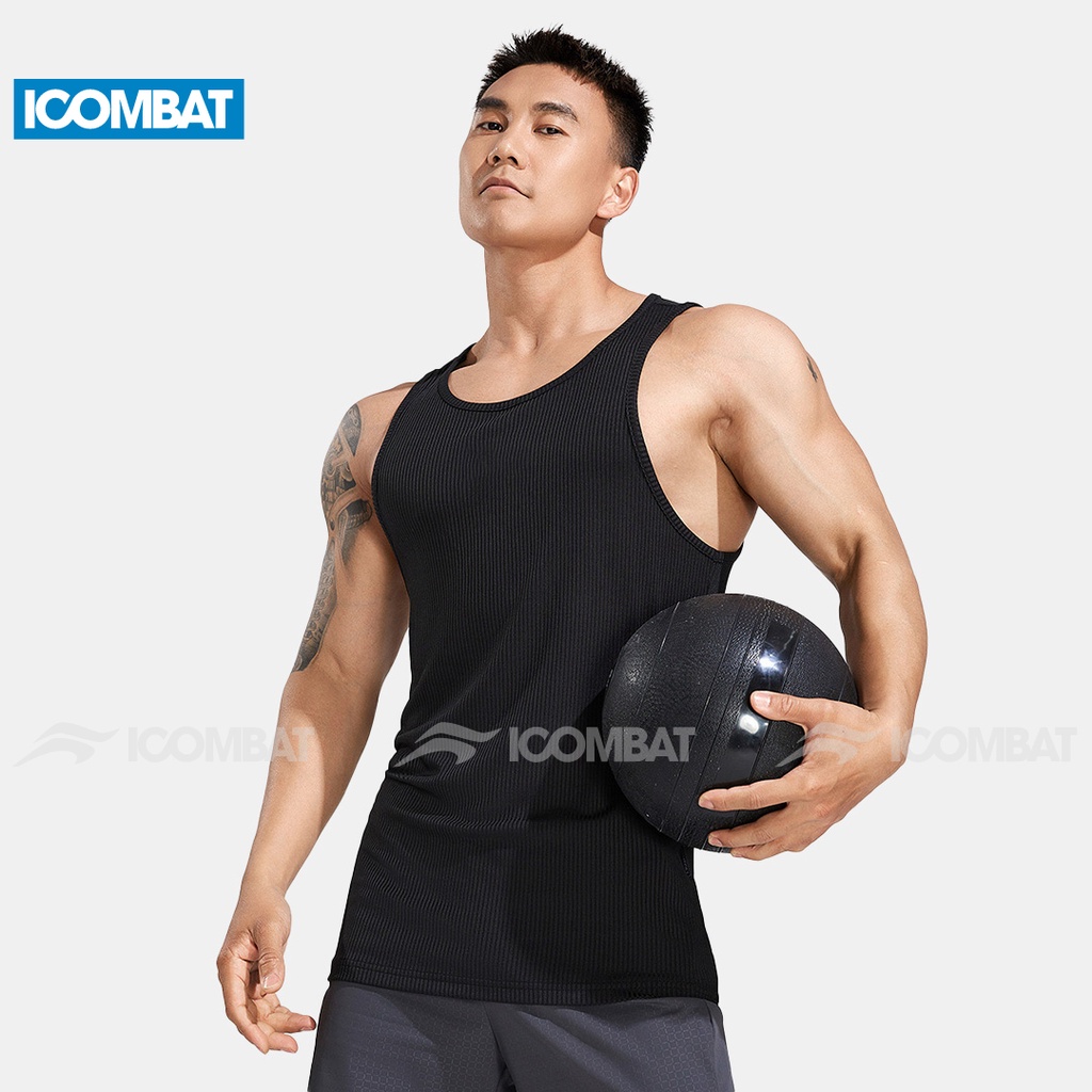 Áo ba lỗ thun gân iCombat áo sát nách gân nhỏ thể thao nam Vải Cotton Dày