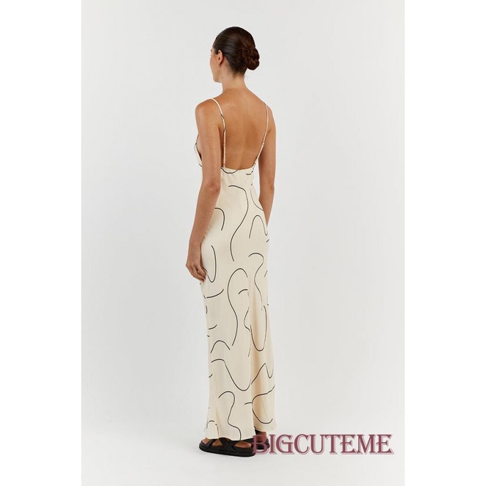 Đầm Dài Không Tay Cổ Chữ V In Họa Tiết Màu Mơ Thời Trang Xuân Hè Dành Cho Nữ