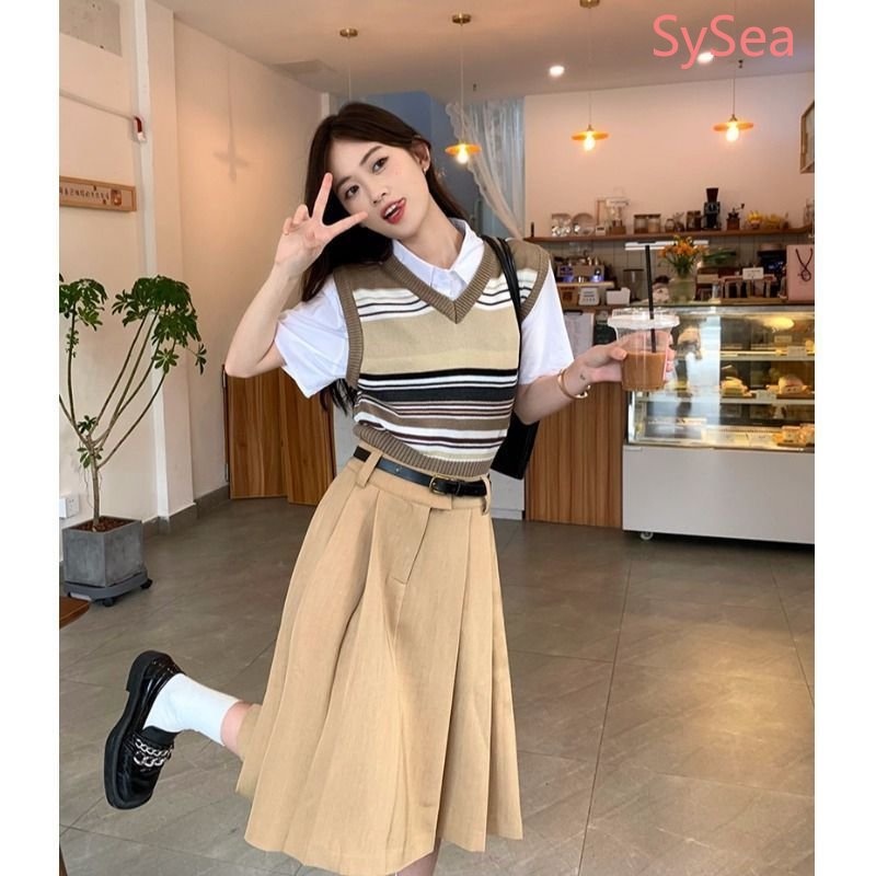 Áo Hai Dây Dệt Kim Kẻ Sọc Thời Trang Retro Cho Nữ