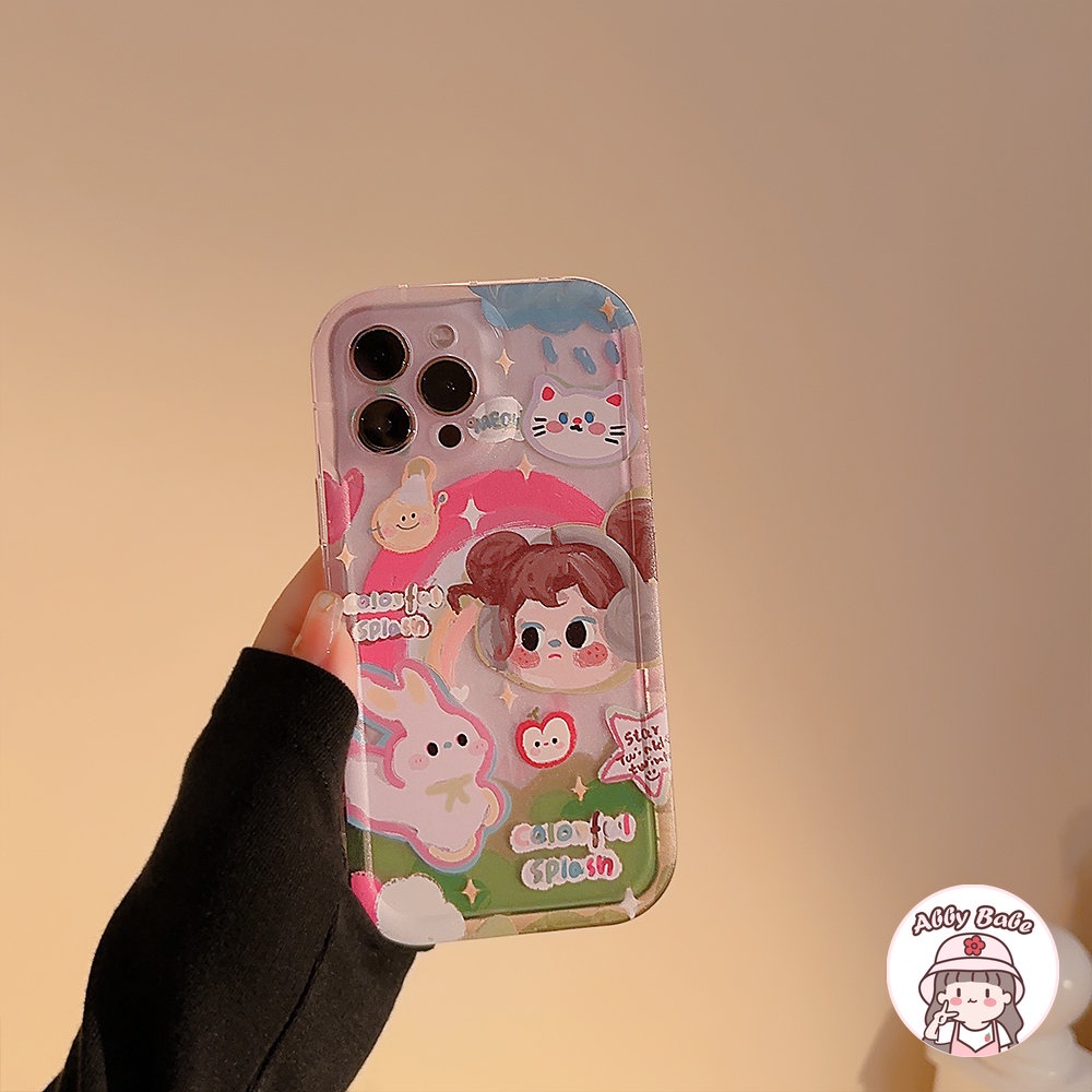 Ốp Điện Thoại TPU Mềm Bo Viền Vẽ Hình Cô Gái Hoạt Hình / Cầu Vồng Nhiều Màu Cho IPhone 14 Pro Max 13 12 11 Pro Max X XS Max