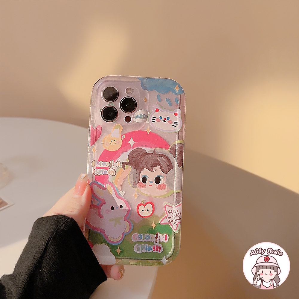 Ốp Điện Thoại TPU Mềm Bo Viền Vẽ Hình Cô Gái Hoạt Hình / Cầu Vồng Nhiều Màu Cho IPhone 14 Pro Max 13 12 11 Pro Max X XS Max
