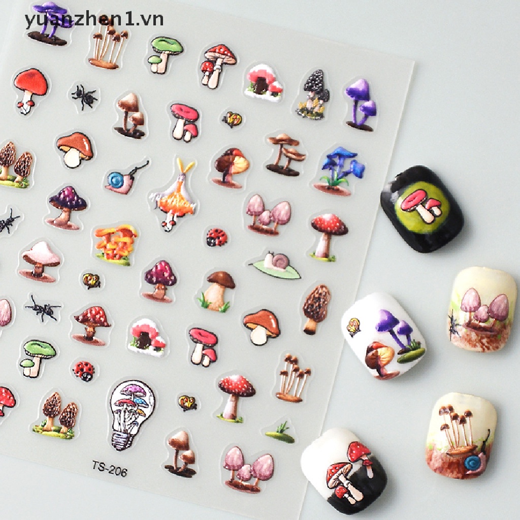Miếng Dán Trang Trí Móng Tay Hình Nấm 5D Nhiều Màu Sắc