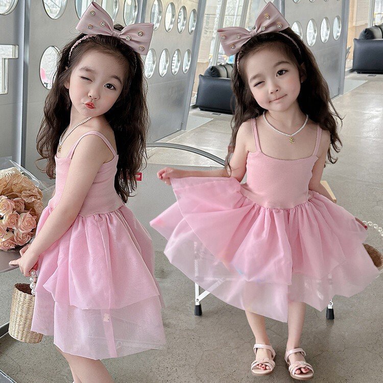 Váy 2 Dây Hồng Xòe Bồng Công Chúa Xinh Đẹp Dành Cho Bé Gái 8-18kg