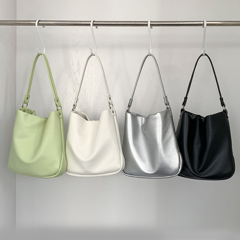 Túi Xách Da PU Sức Chứa Lớn Màu Bạc Thời Trang Cho Nữ