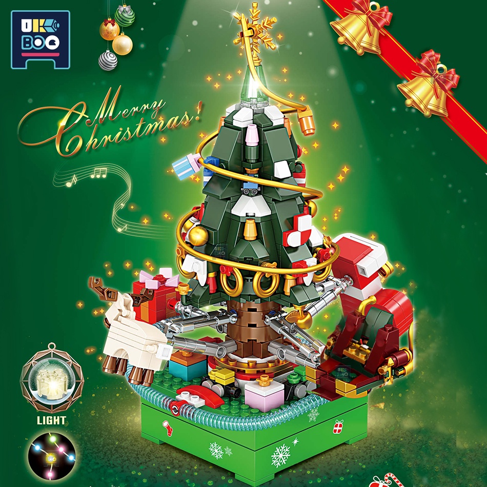 Bộ Đồ Chơi Lắp Ráp Cây Thông Noel 722 Mảnh Có Nhạc Xoay Được 24 Giờ DIY