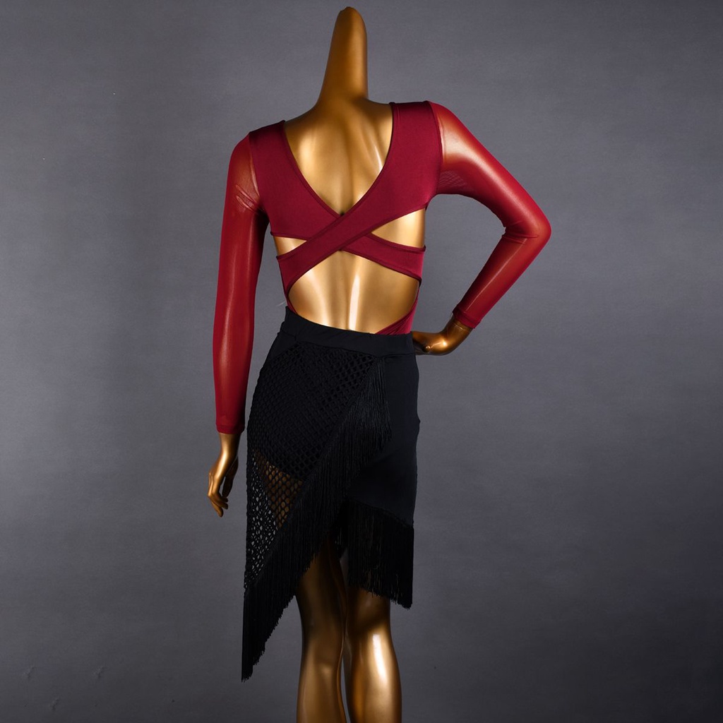 Áo Denim Khiêu Vũ Latin 2021 Tay Dài Cổ Chữ v Màu Đen Dành Cho Nữ