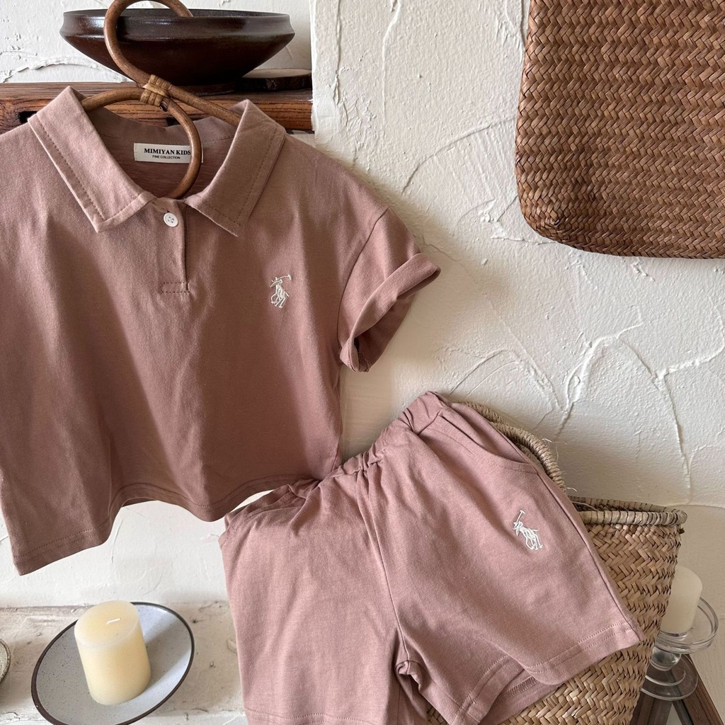 Bộ Áo Thun polo Ngắn Tay Thêu Họa Tiết + Quần short Thời Trang Mùa Hè Cho Bé