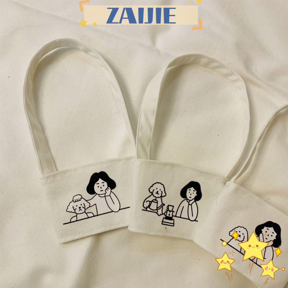 Zaijie Set 24 Túi Canvas Đựng Bình Nước Cách Nhiệt Nhỏ Gọn Hình Cô Gái Và Chú Chó Lắc
