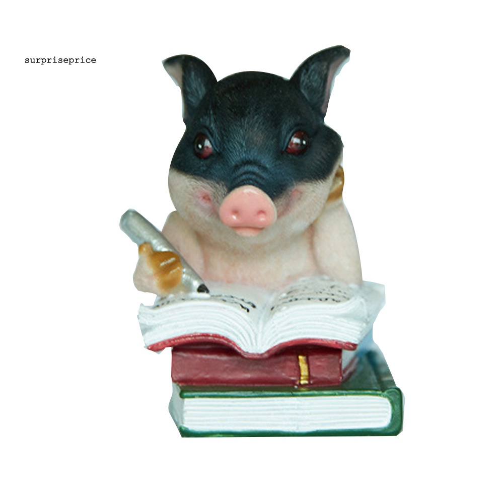 Spa Tượng Heo Đọc Sách Chuyển Động Bằng Nhựa Resin Thủ Công Để Bàn Trang Trí Nội Thấ