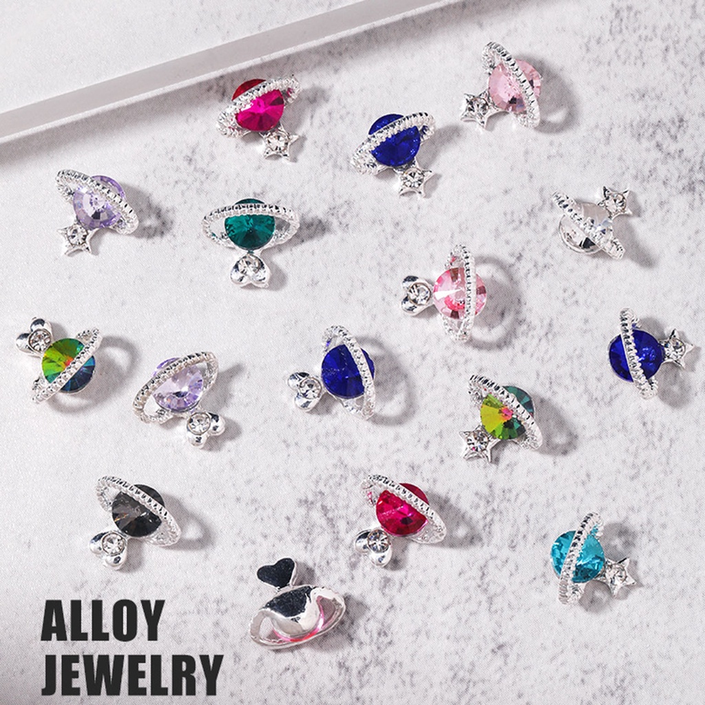 Set 10 Phụ Kiện Trang Trí Móng Tay Hình Trái Tim Hành Tinh 3D DIY