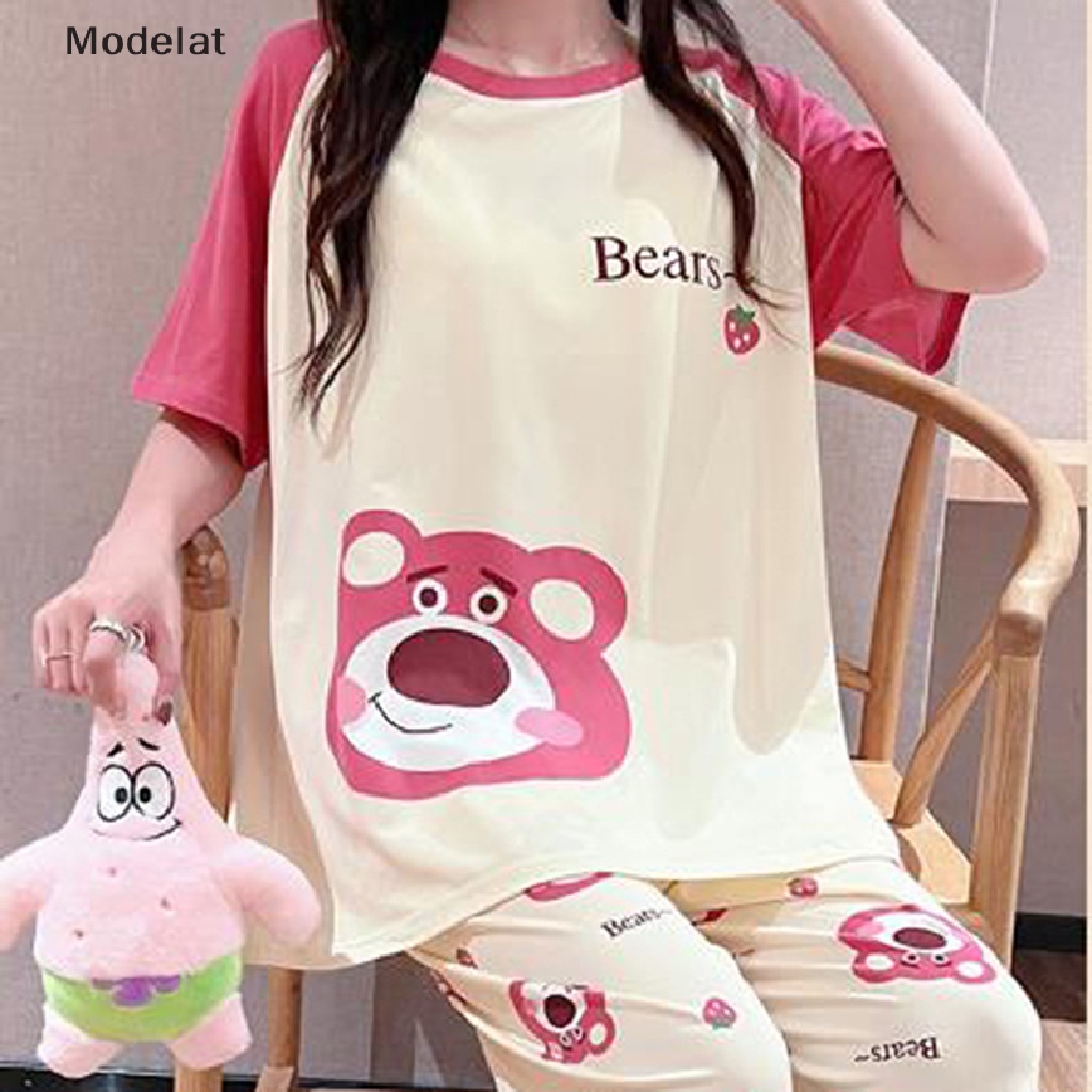 Bộ Đồ Ngủ Mặc Nhà 3 Món Tay Ngắn Dáng Rộng In Hoạt Hình Thời Trang Mùa Hè Cho Bạn Gái
