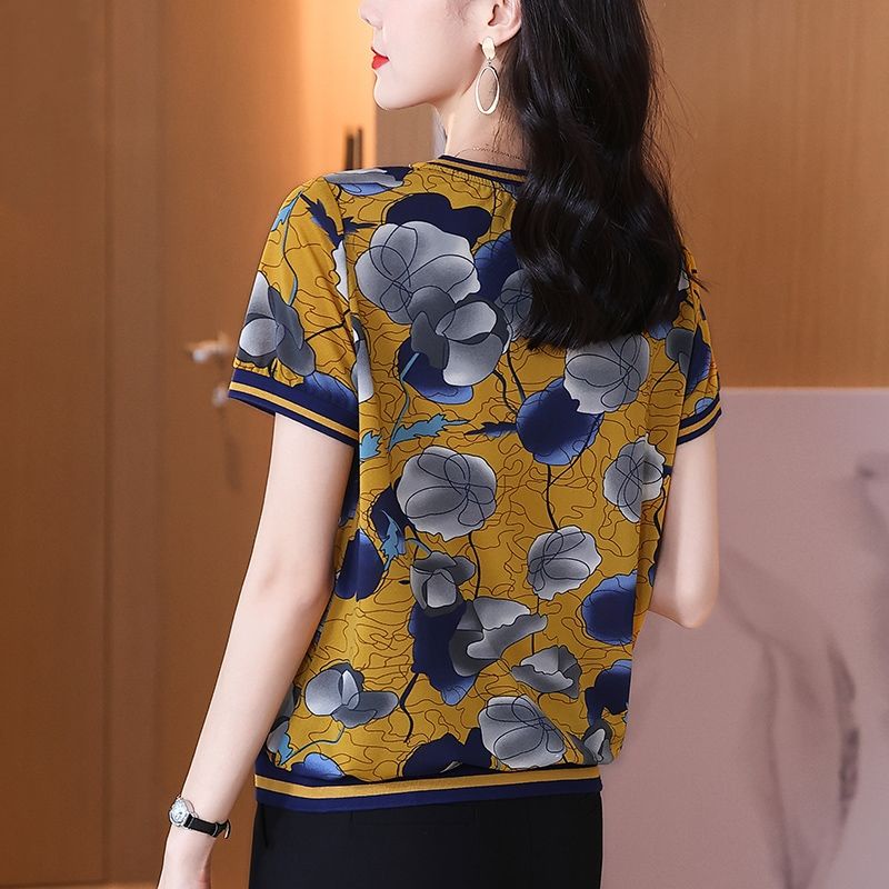 Áo Thun Ngắn Tay Cổ Tròn Dáng Rộng Thời Trang Mùa Hè Dành Cho Phụ Nữ Trung Niên