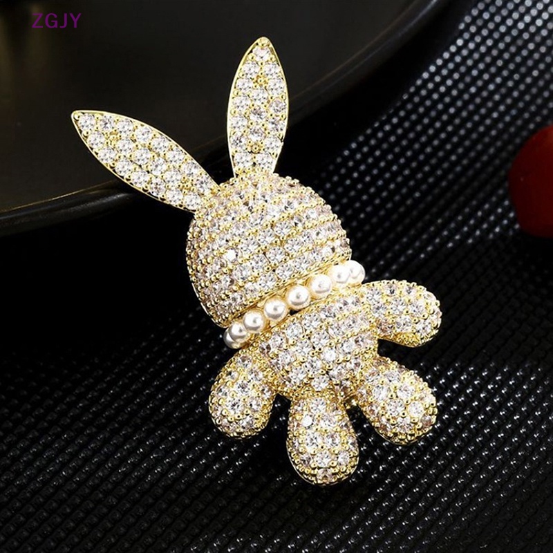 Ghim Cài Áo Hình Thỏ Đính Ngọc Trai Pha Lê Thời Trang Cho Nữ Mới