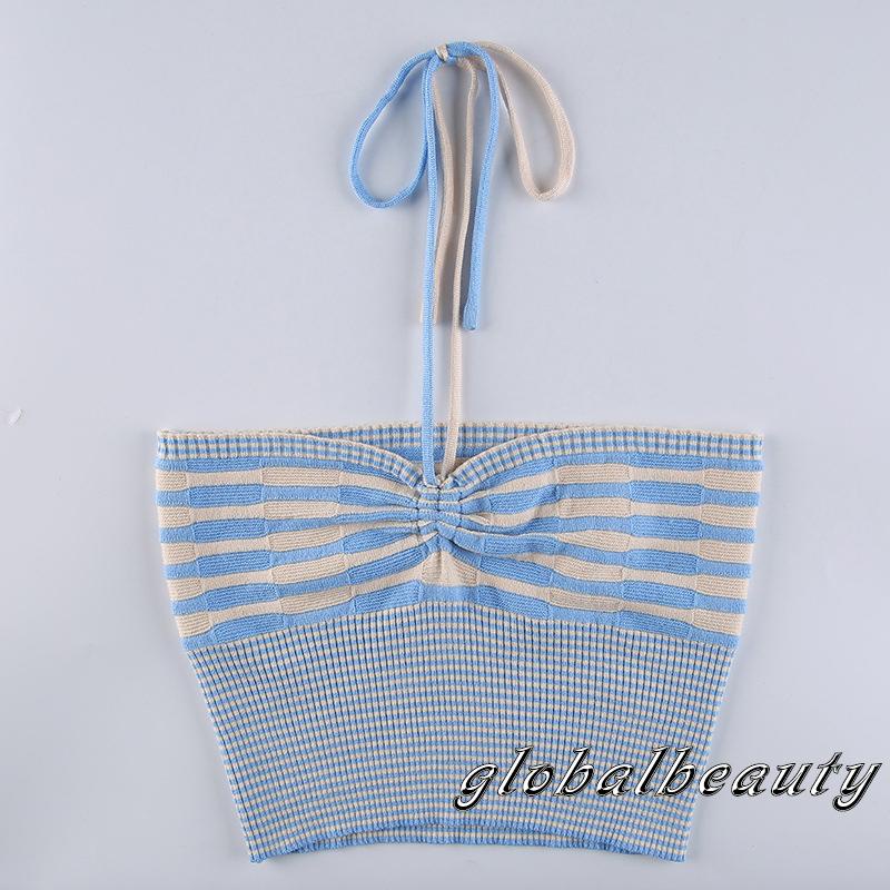 Áo Tank Top Hai Dây Dệt Kim Mỏng Họa Tiết Kẻ Sọc Một Kích Cỡ Thời Trang Mùa Hè Cho Nữ