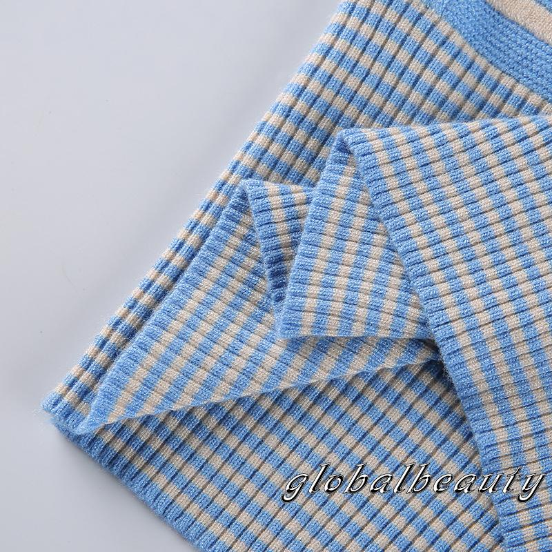 Áo Tank Top Hai Dây Dệt Kim Mỏng Họa Tiết Kẻ Sọc Một Kích Cỡ Thời Trang Mùa Hè Cho Nữ